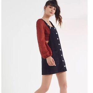 UO BDG • 70s Retro Style Navy Corduroy Overall Pinafore Button Dress Sz Small